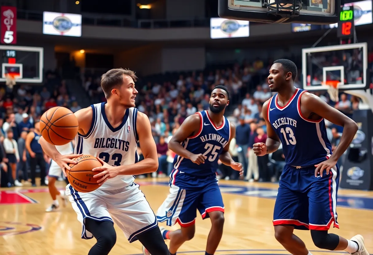 Players celebrating a basketball victory