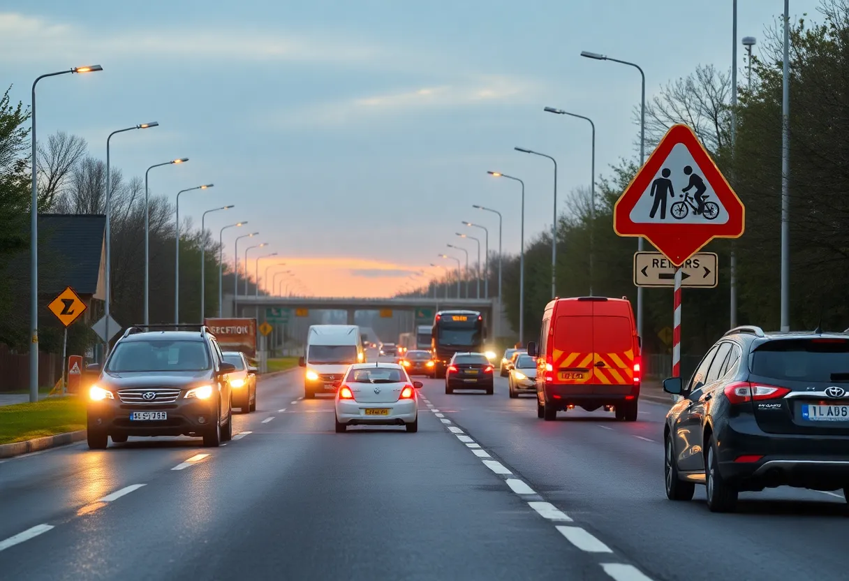 Traffic scene on Bruton Road after a collision