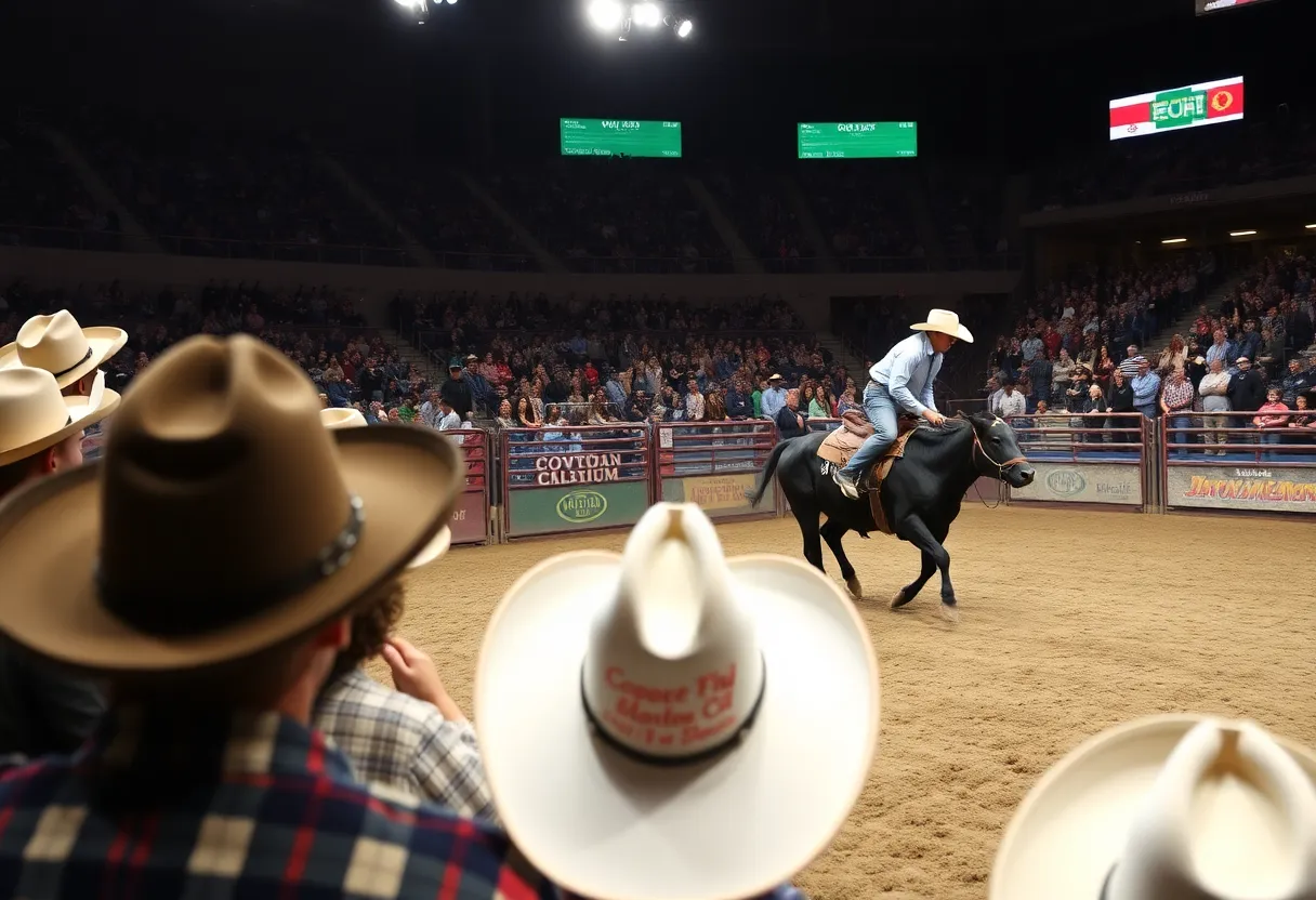 Bull riding event at Cowtown Coliseum in Fort Worth, Texas.