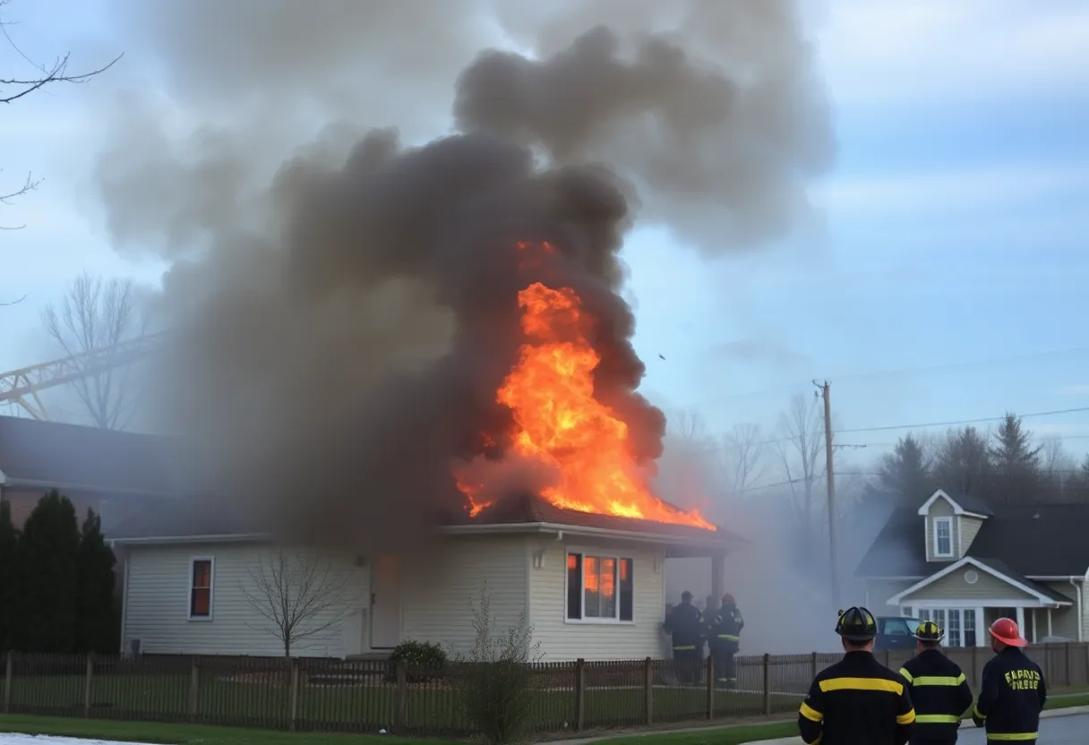 House fire in Burleson, Texas with firefighters present.