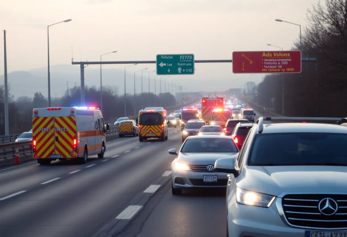 Emergency vehicles at accident scene on Central Expressway
