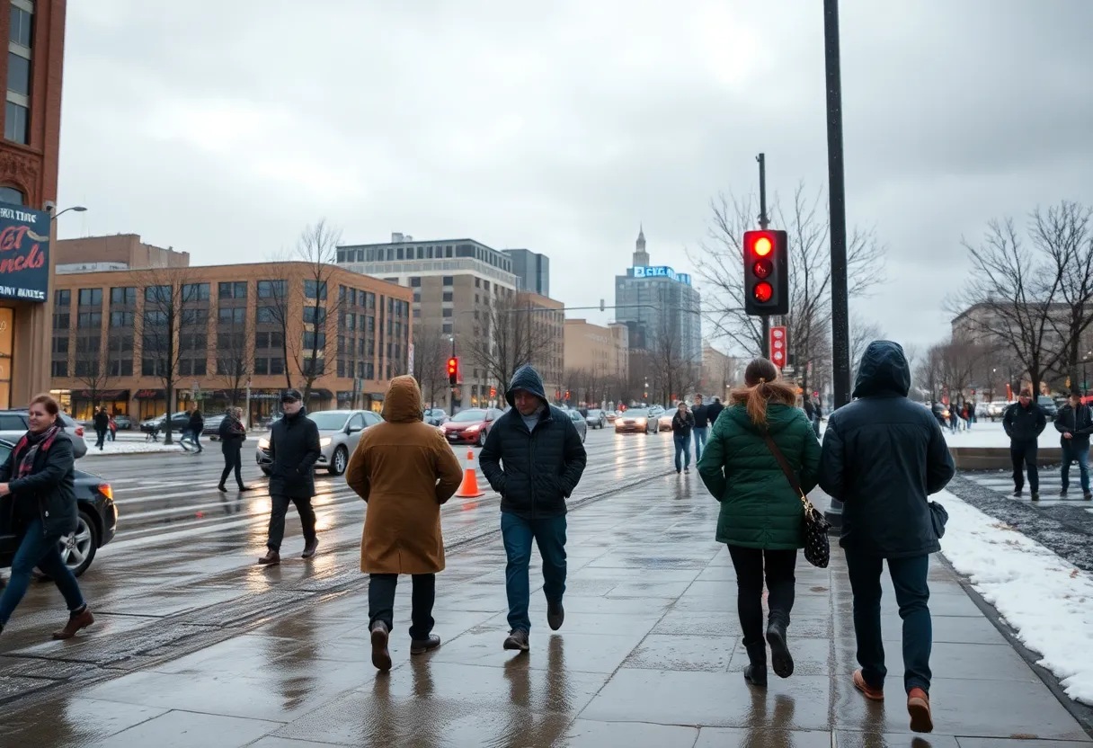 Winter weather in Dallas with rain and cold temperatures
