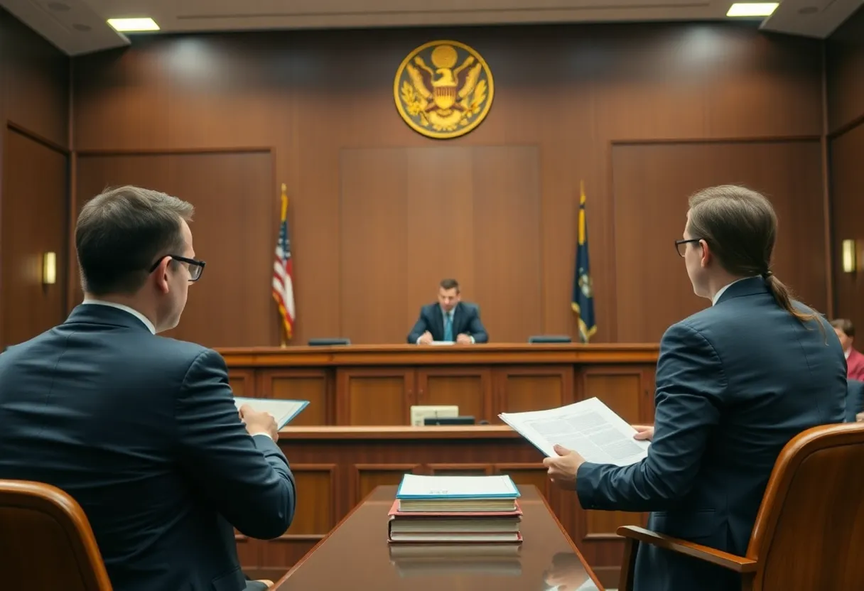 A courtroom during a bankruptcy trial