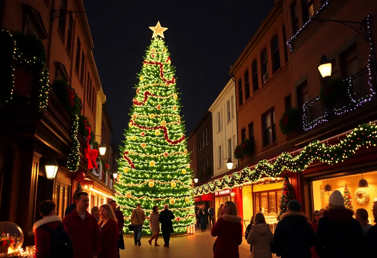 Families celebrating holidays in Dallas Arts District with decor and activities.