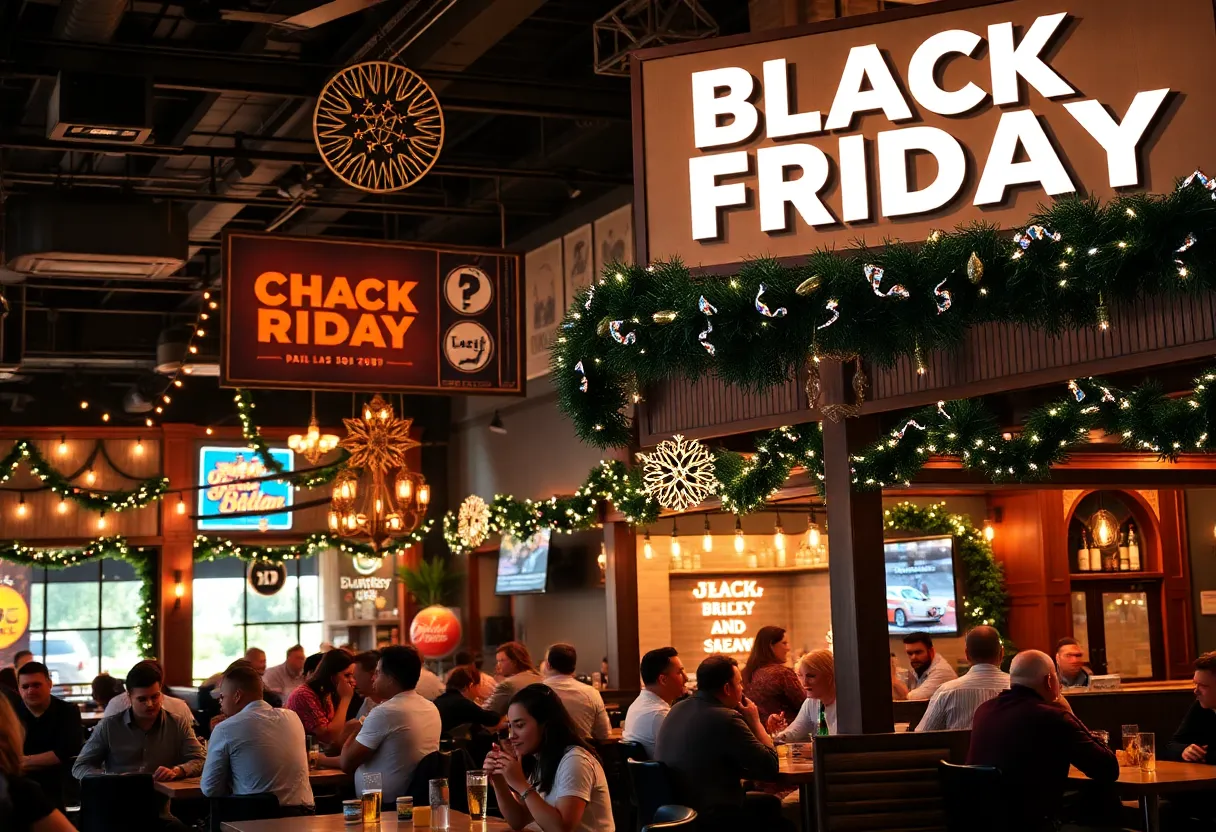 Patrons enjoying food and drinks at Dallas Black Friday events
