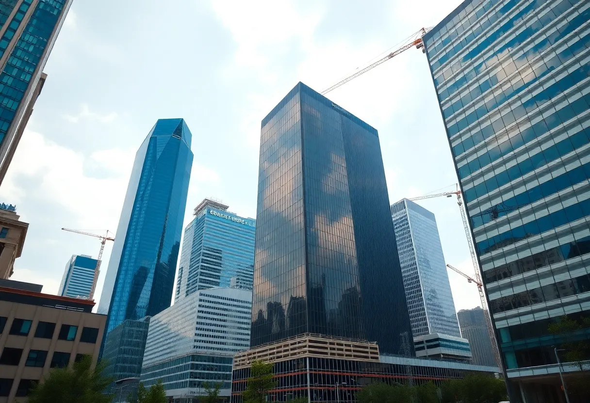Dallas financial district with new skyscrapers under construction
