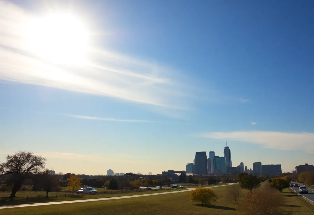 Sunny skies over Dallas-Fort Worth on a cool November day