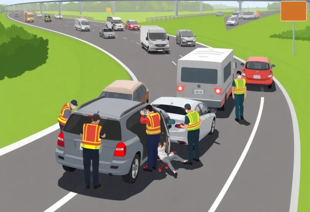 Emergency response team at a vehicle accident on a Dallas freeway