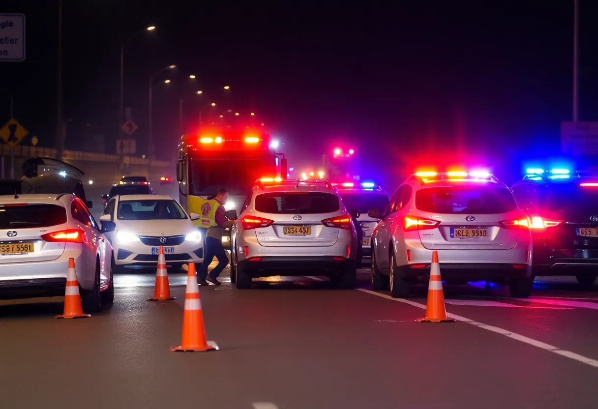 Scene of a multi-vehicle collision in Dallas with emergency responders
