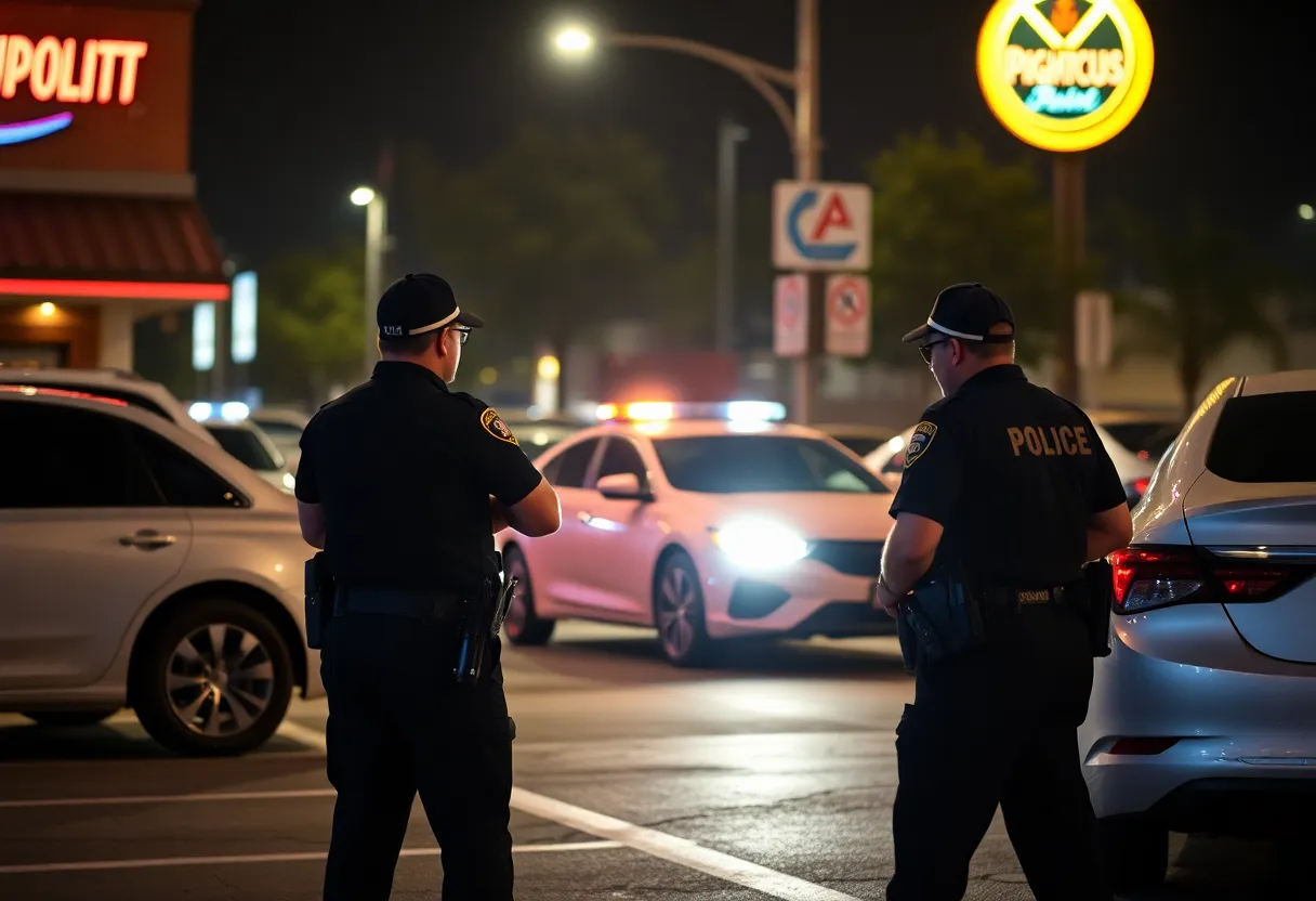Police officers responding to a shooting incident outside a nightclub.