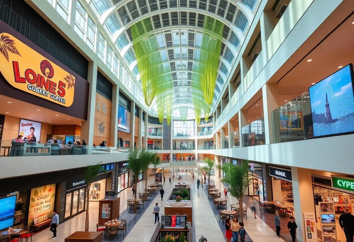 Aerial view of the new phase of the Dallas retail complex under construction.