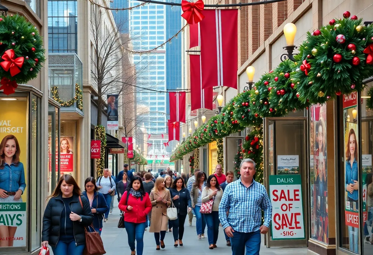 Shoppers on a retail street in Dallas during the holiday season