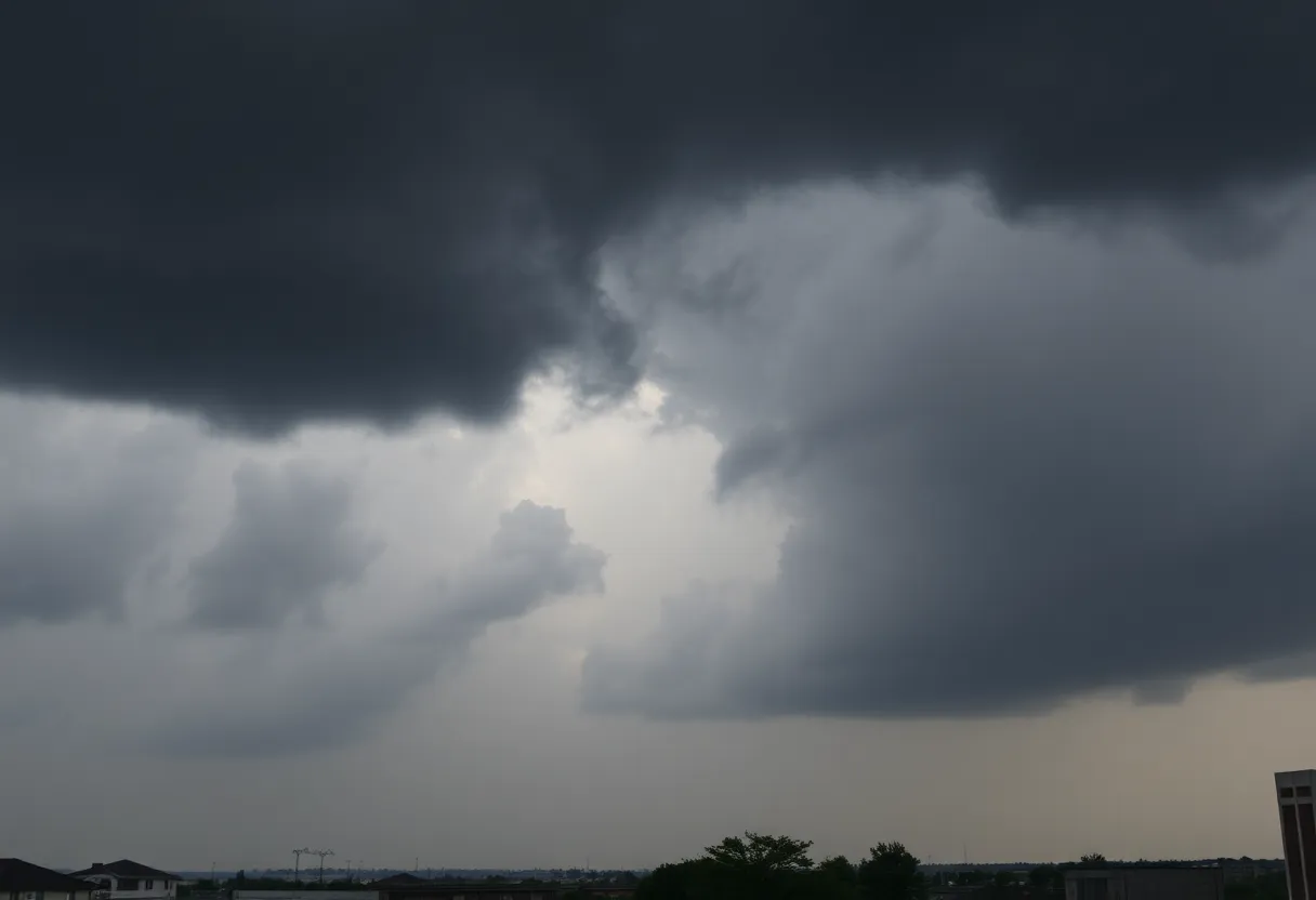 Storm clouds over Dallas-Fort Worth area indicating heavy rain