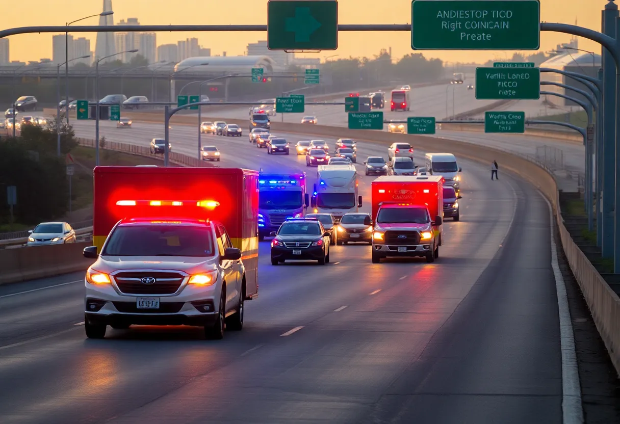 Emergency vehicles at a traffic accident scene in Dallas