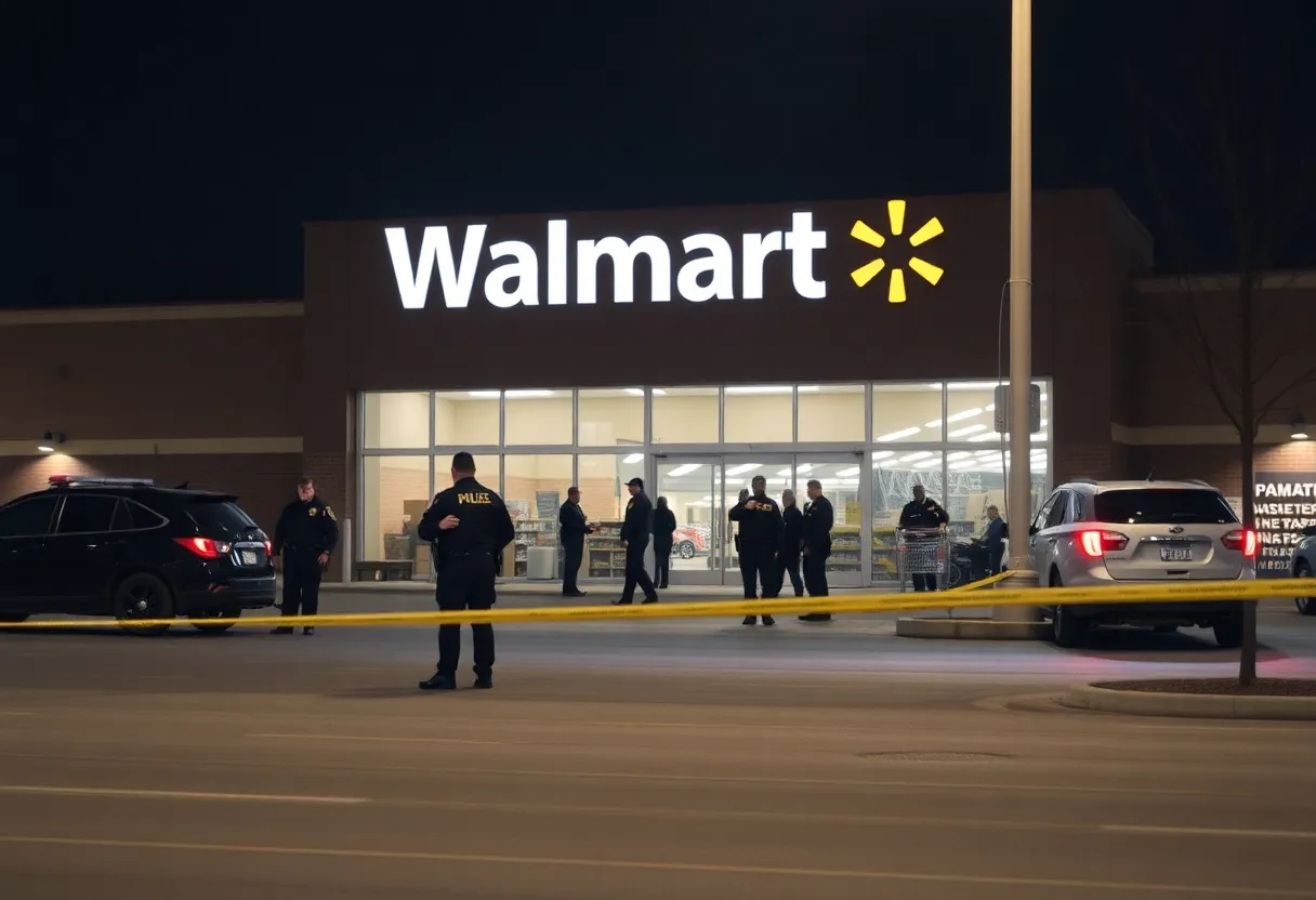 Police investigating at the scene of a shooting at Walmart in Dallas