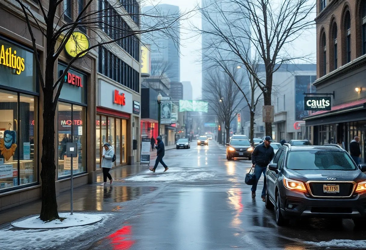 A winter landscape in Dallas with cold and wet conditions