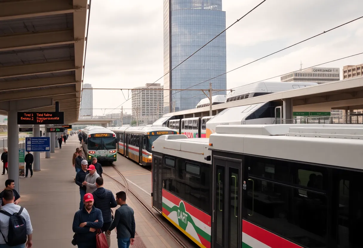 DART bus and train at a Dallas transit station