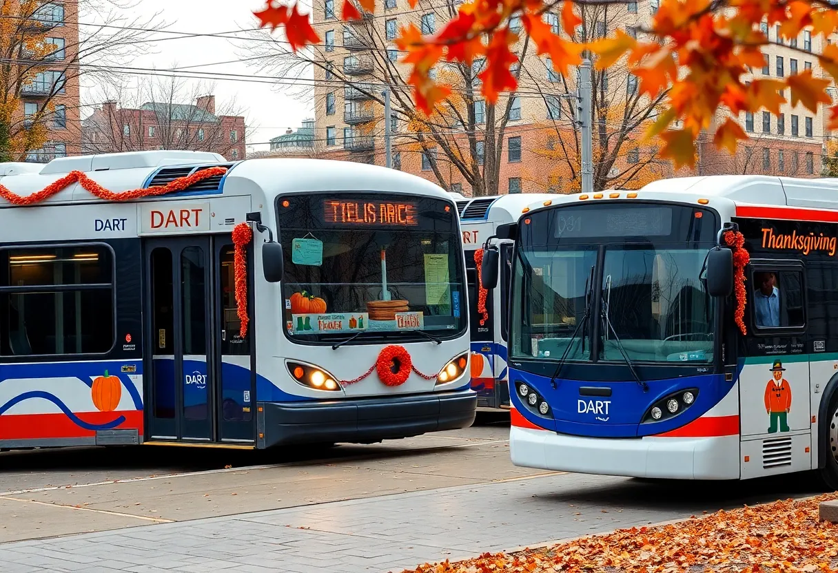 DART buses and light rail during Thanksgiving season