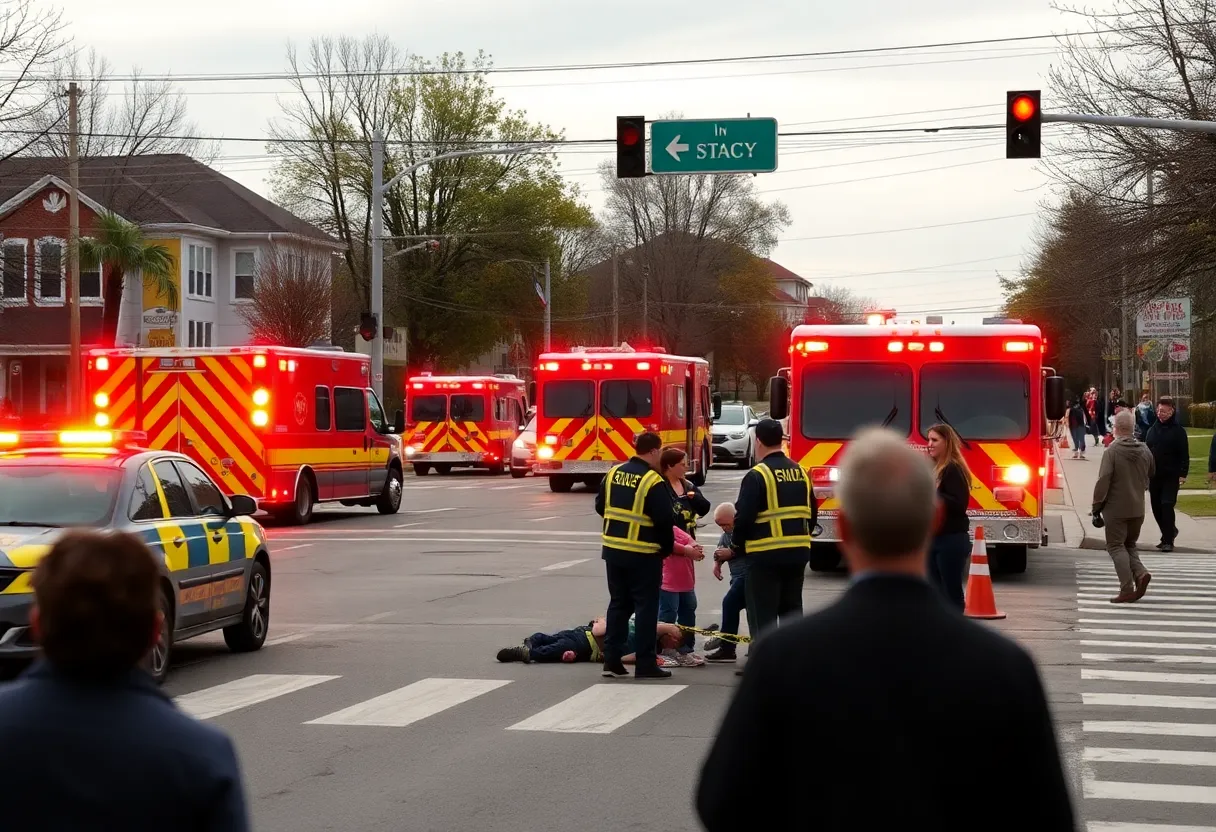 Emergency responders attending to a multi-vehicle accident at W Camp Wisdom Rd and Clark Rd