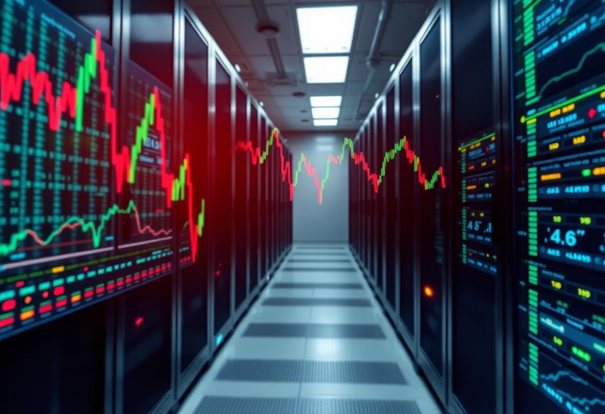 Visual representation of financial market disruption due to data center cooling failure