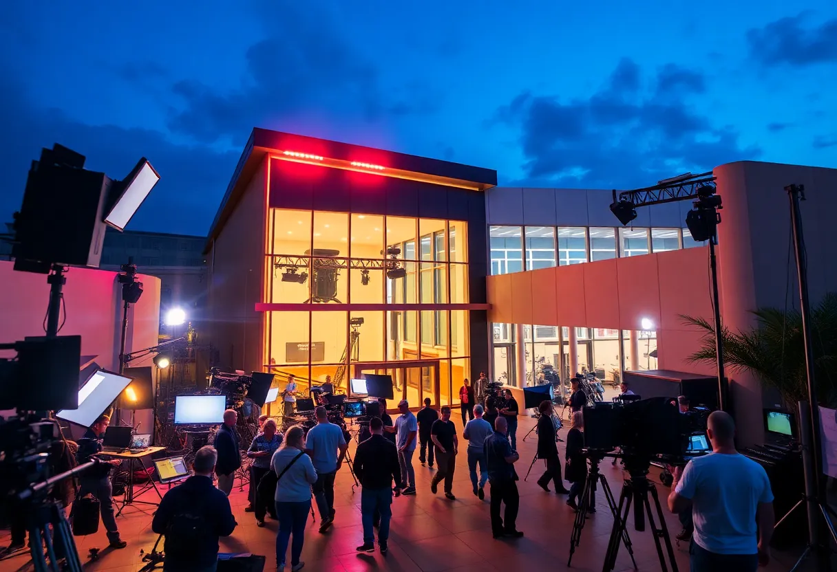 Fort Worth film production campus with film crews and equipment