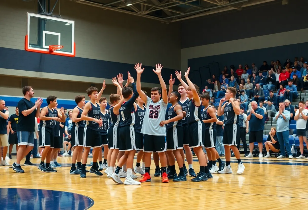 Gordon High School girls basketball team celebrating their overtime victory against Plano West.