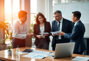 Business executives discussing growth strategies.