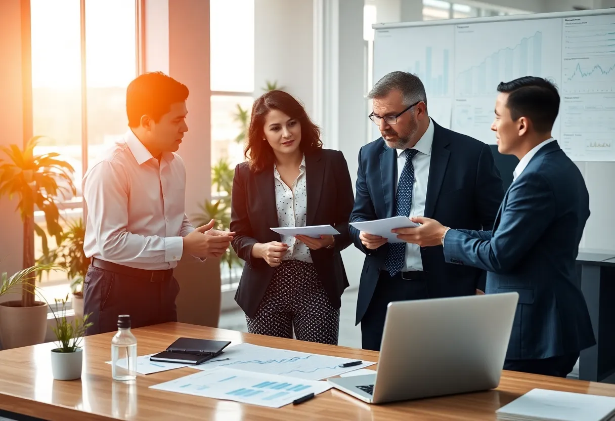 Business executives discussing growth strategies.