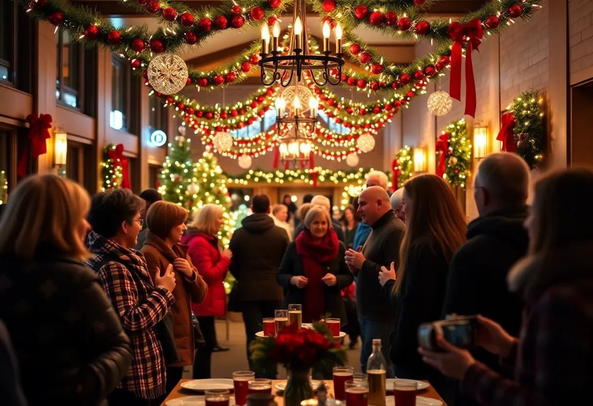 Guests enjoying a festive atmosphere at the American Red Cross Holiday Party
