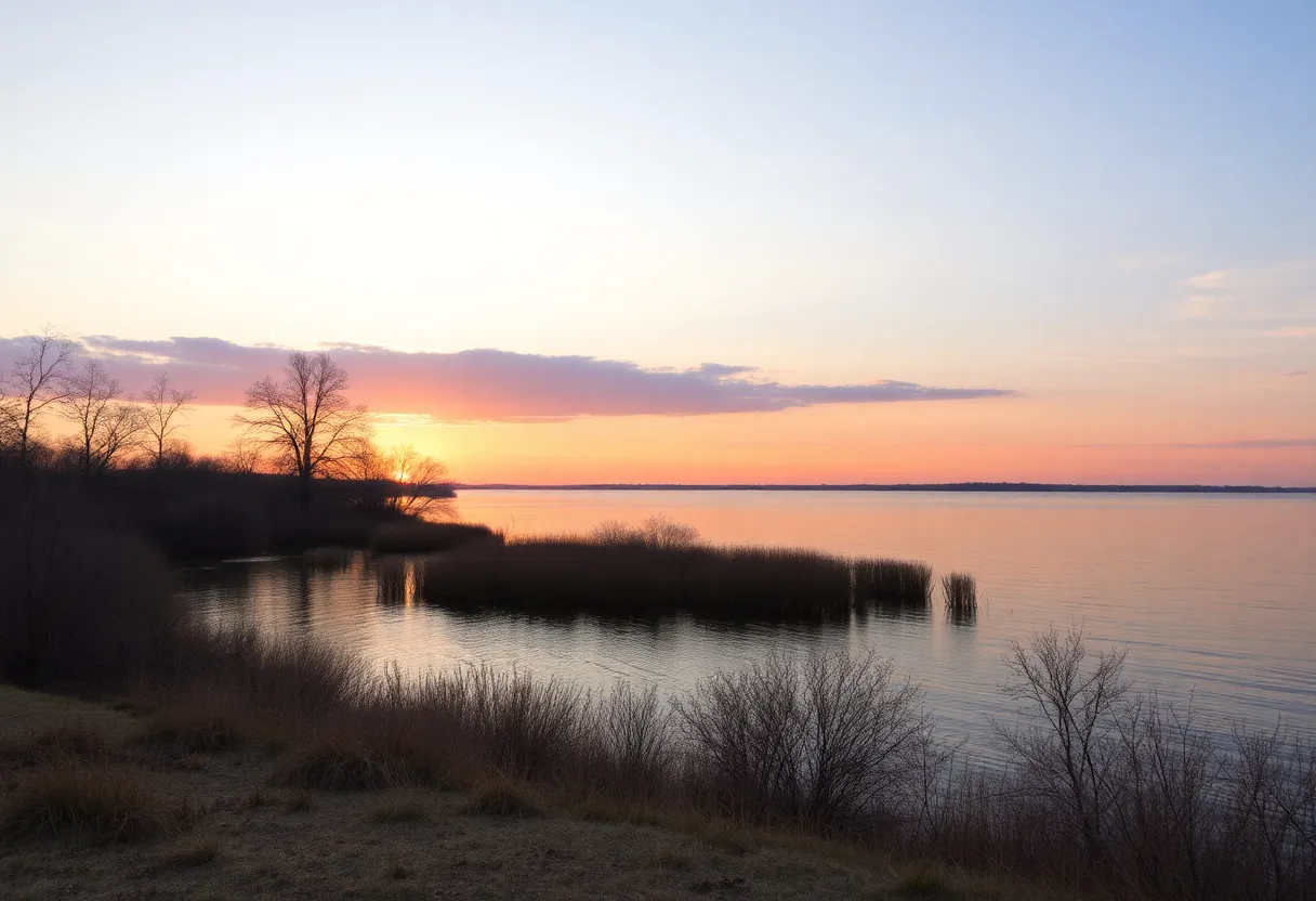 Scenic view of Lake Ray Hubbard during sunrise