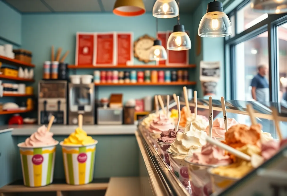 Ice cream tubs at Local Creamery showcasing award winning flavors
