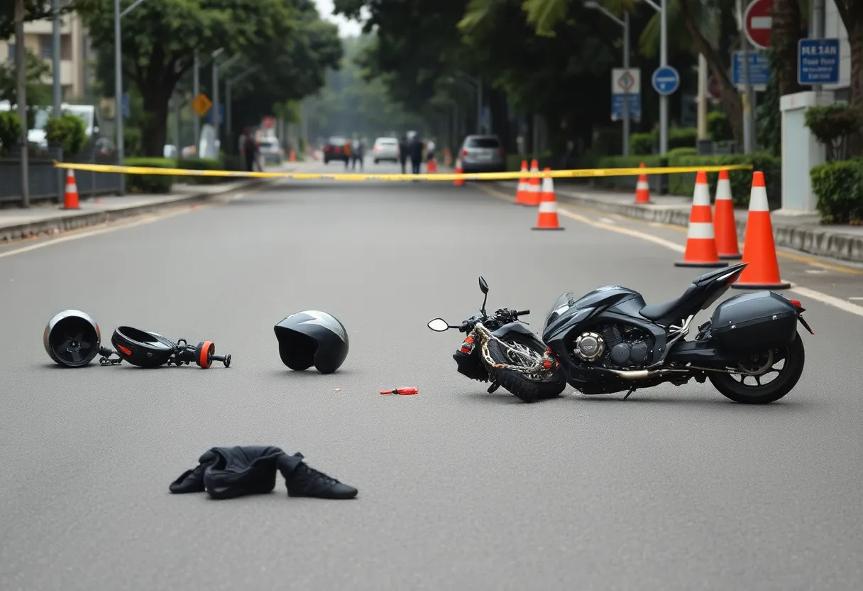 Scene of a motorcycle accident with police tape
