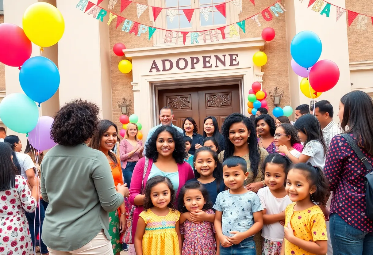 Families and children celebrating National Adoption Day at the courthouse in Dallas