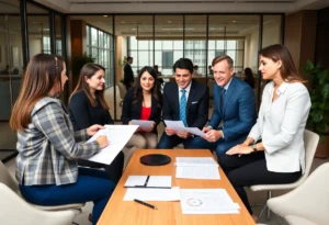 Professionals discussing non-compete agreements in an office