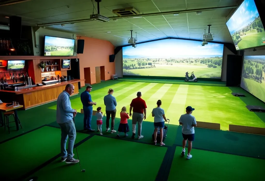 Families enjoying indoor golf at Philly's Golf Club