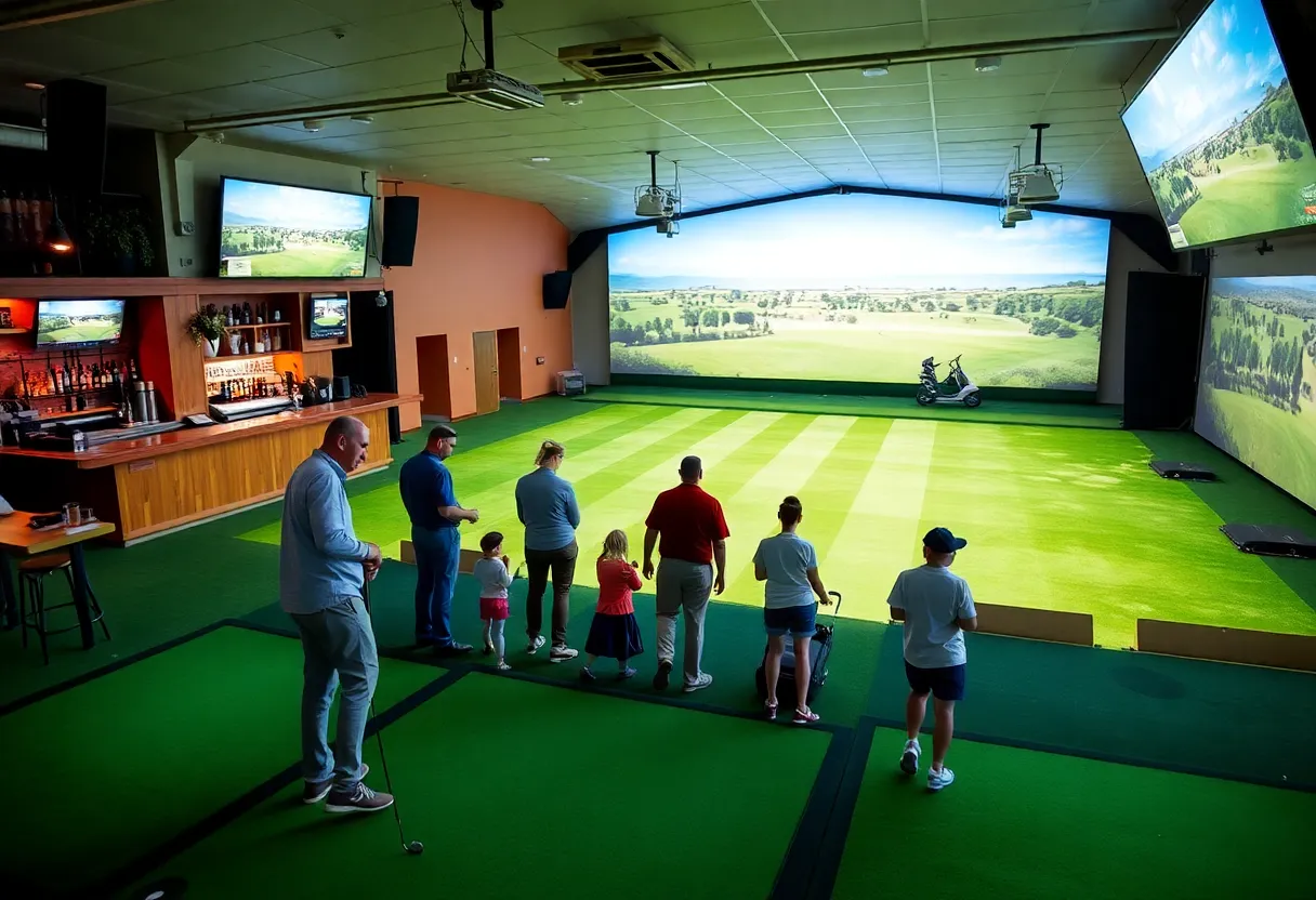 Families enjoying indoor golf at Philly's Golf Club