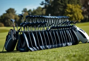 Display of PXG golf clubs and apparel in a luxury retail setting
