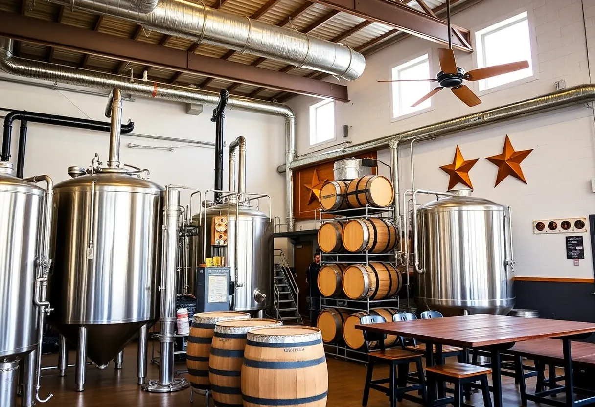 Exterior view of Rahr & Sons Brewing Co. new facility with brewing equipment