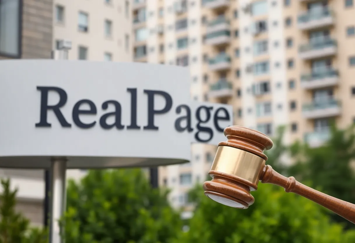 RealPage office sign with gavel and apartments