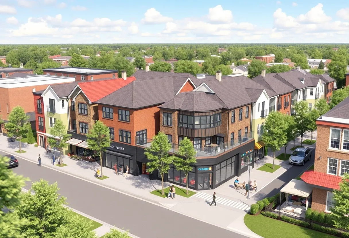 Mixed-use development rendering of the Rivulet community in Dallas.