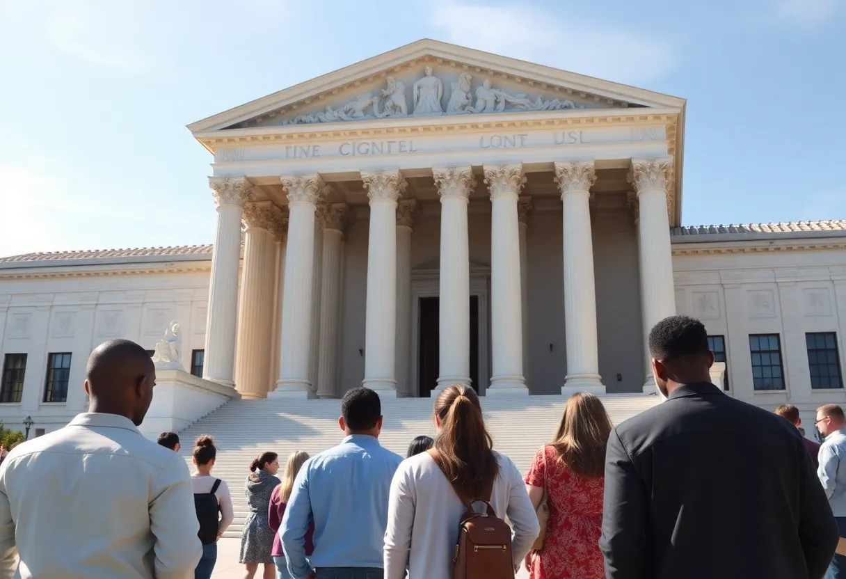 Supreme Court building with diverse individuals symbolizing unity and birthright citizenship