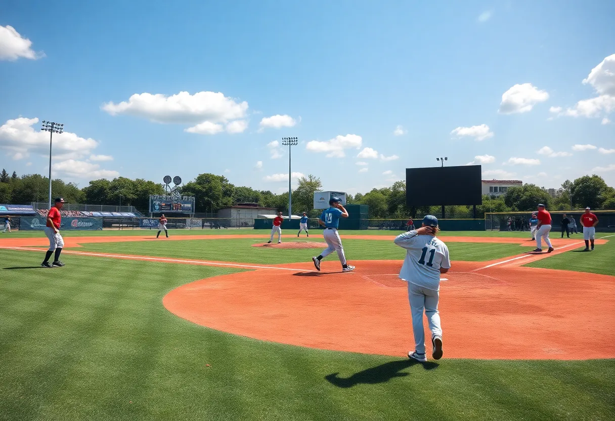 Players on a baseball field during a game.