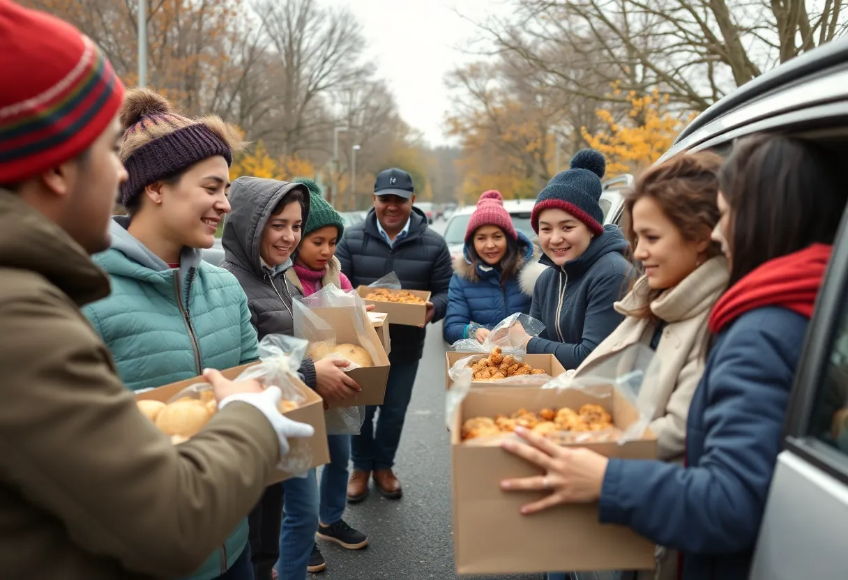 Families receiving Thanksgiving food supplies at UNT Dallas