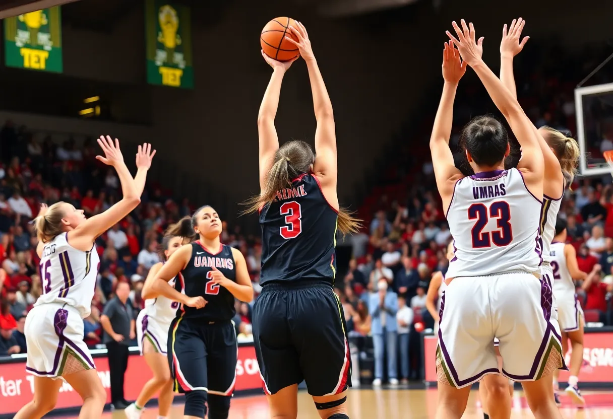 UT Tyler women's basketball team celebrating a victory during the game