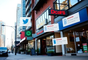 Vancouver cityscape with small businesses and digital marketing elements