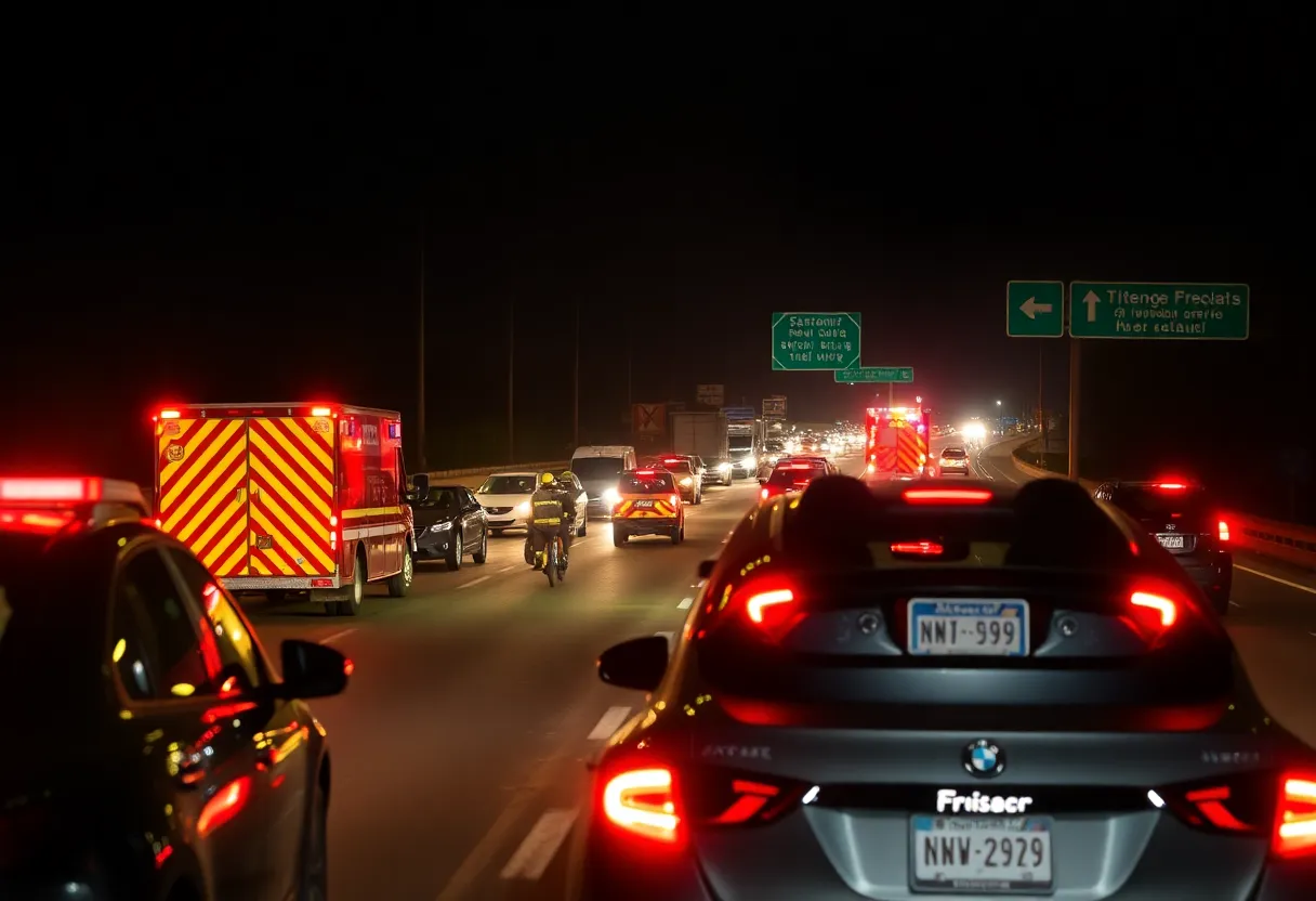 Emergency responders at the scene of a vehicle collision on LBJ Freeway in Dallas.