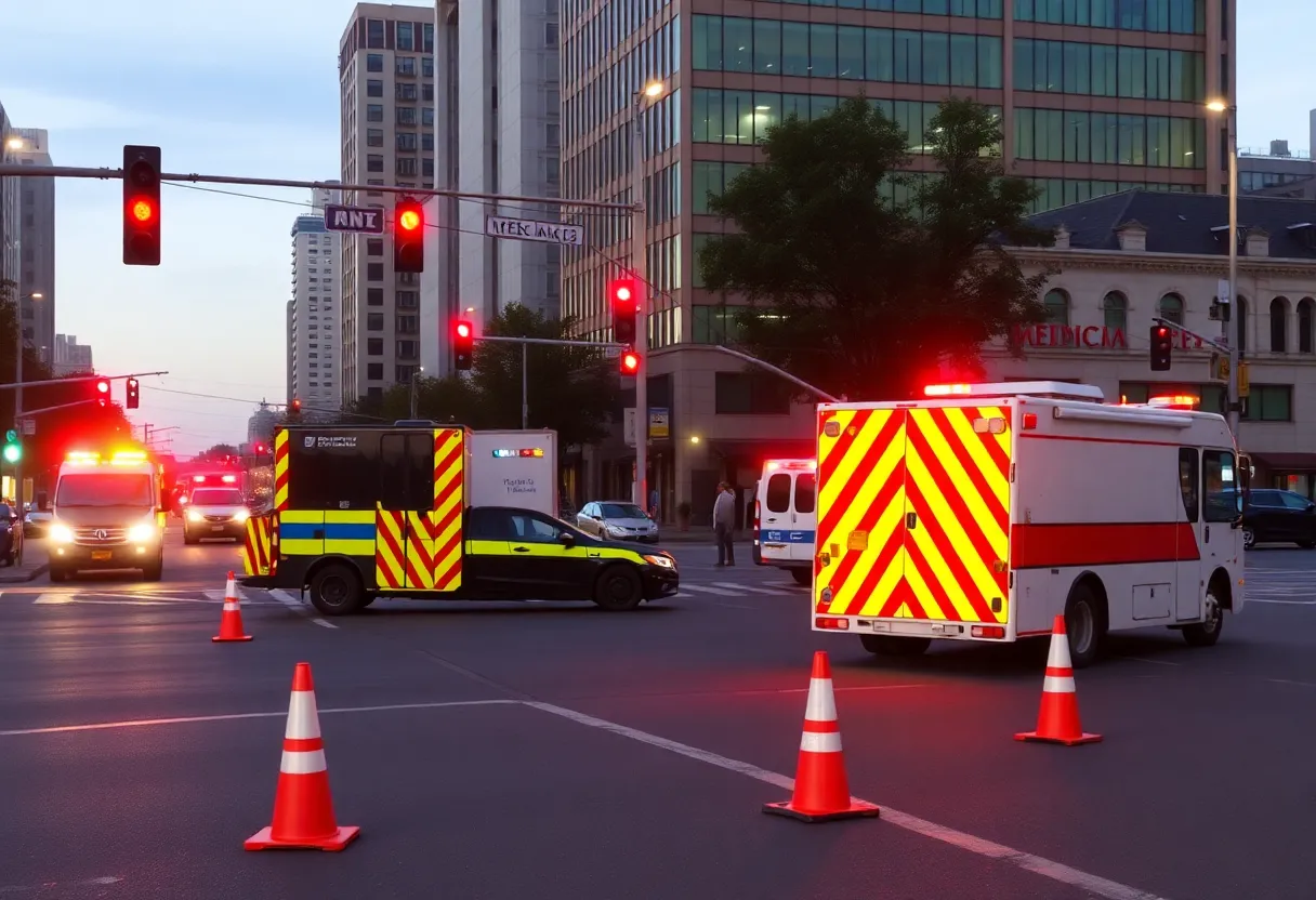 Emergency responders at injury crash scene on Walton Walker Boulevard