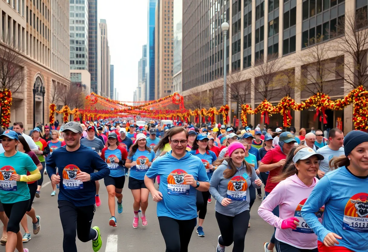 Runners participating in the YMCA Turkey Trot in downtown Dallas.