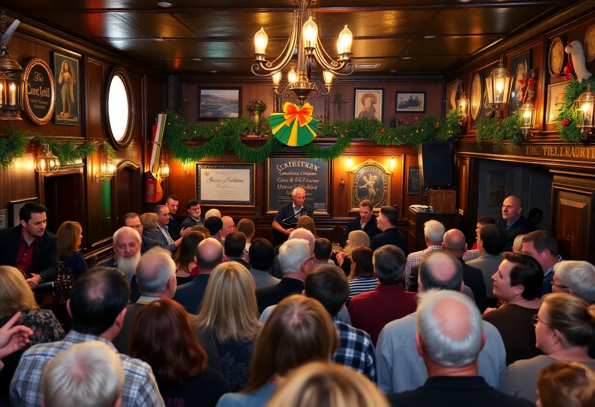 Crowd enjoying live performance at O'Sheas Irish Pub