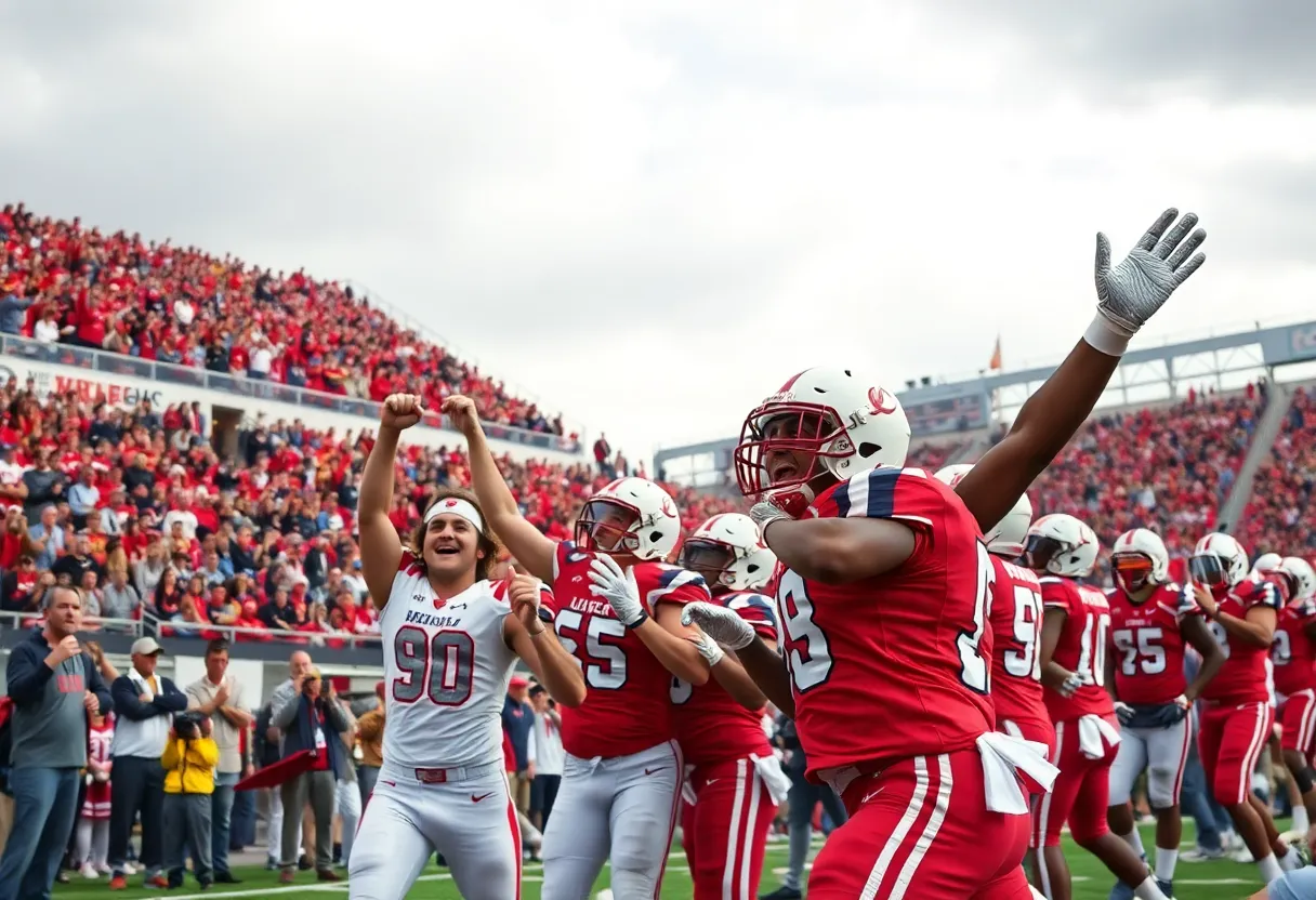 Alabama Crimson Tide players celebrating after scoring a touchdown against Oklahoma in college football playoff.